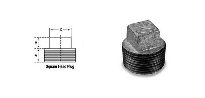Stainless Steel Screwed Square Plug Dimensions